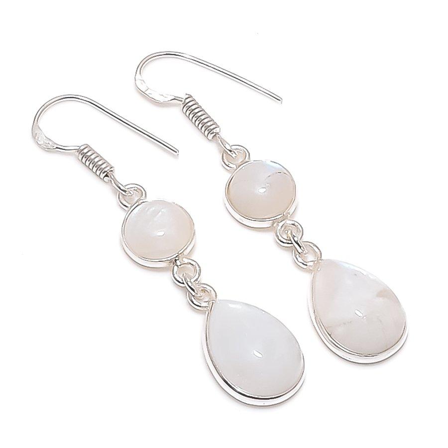 

Натуральный Лунный камень Драгоценный камень 925 Стерлинговое серебро Ювелирное изделие Серьга 1.97 Y1w39