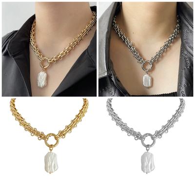 Elegant Choker Chain Necklace with Natural Freshwater Square Pearls Pendant for Trendy Women Ladies Daily Casual Use