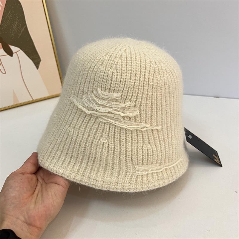Autumn and Winter Wool Patch Fashion Knitted Bucket Hat Solid Color Warm Simple Bucket Hat