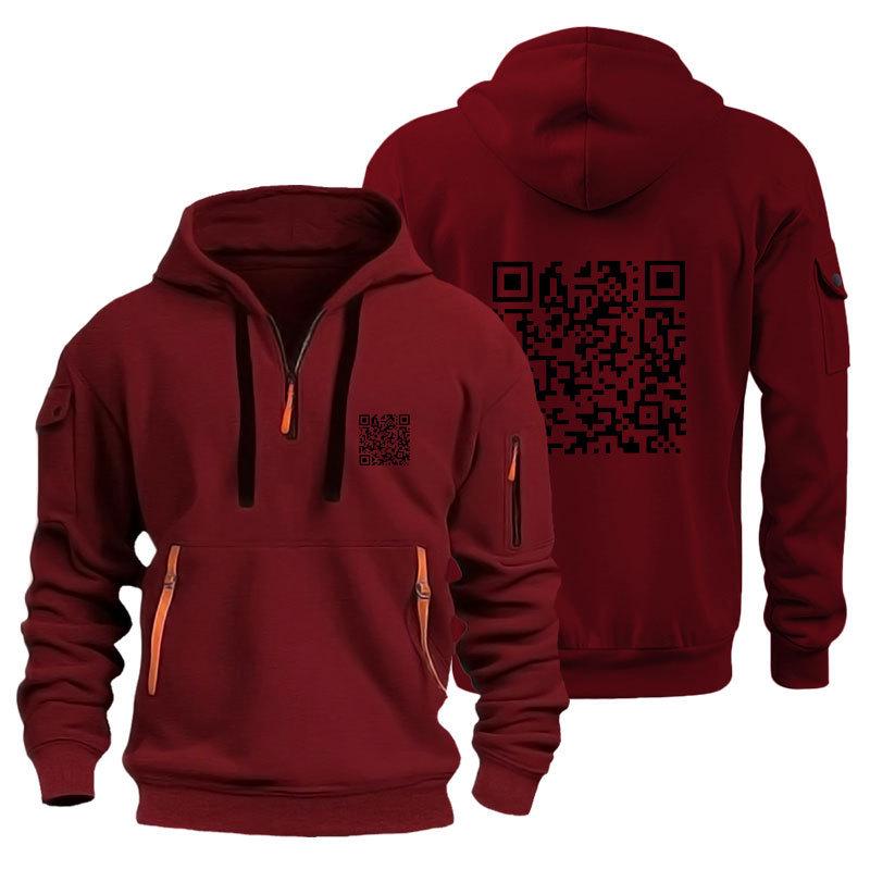 Trendsetting QR Code Hoodie: Plus Velvet Men's Sweatshirt Jacket