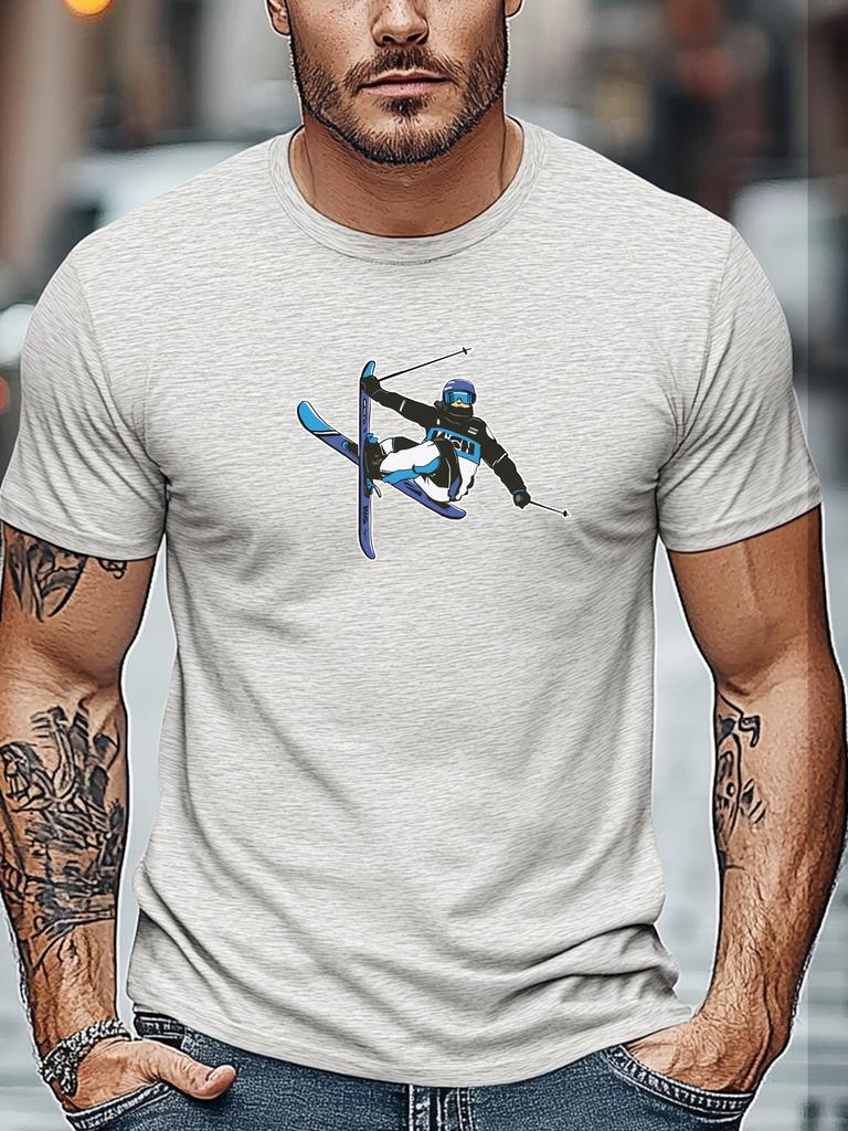 Mens Skiing TShirt Extreme Ski Sports Print Short Sleeve Round Neck Breathable Soft Oversized Daily Wear TShirt