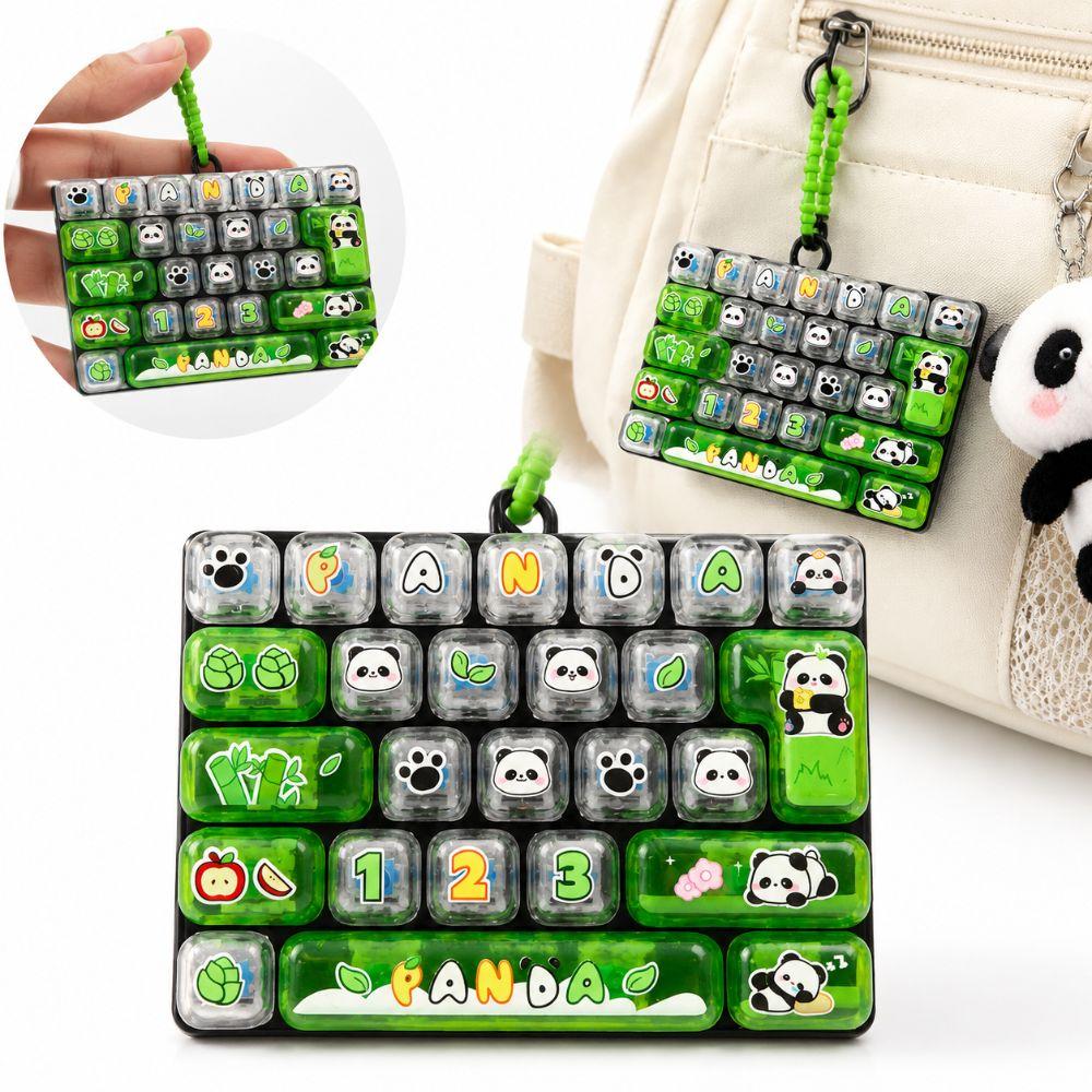26 Keys Mechanical Keyboard Squeeze Toy Panda Print Keyboard Keychain  For Adults,Teenagers,Kid