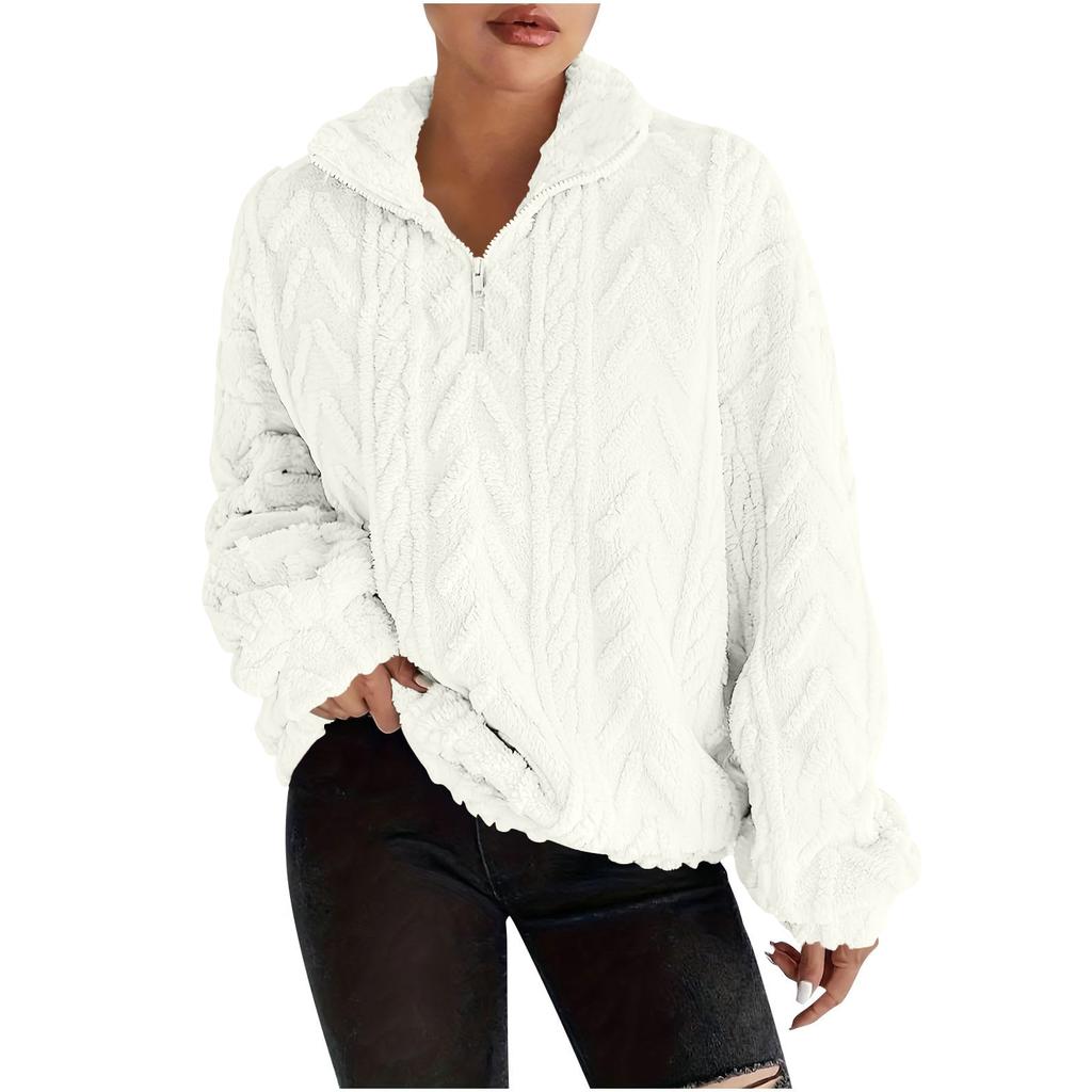 Women's Fashion Casual Long-sleeved Zip Winter Warm Tops Loose Outerwear Sweatshirt