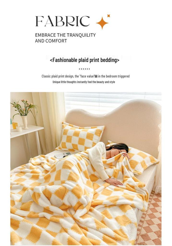 Premium Winter Coral Fleece Plaid Blanket for Women - Thickened Milk Fleece Office Nap Throw