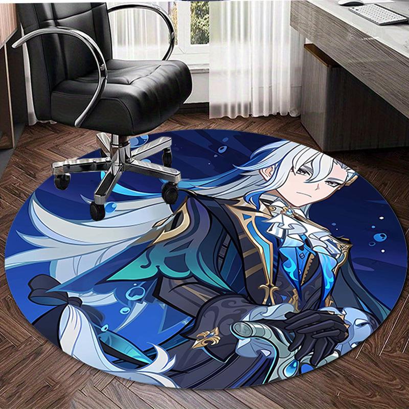 1pc Genshin Impact Neuvillette1 Design Printed Area Round Carpet for Bedroom Living Room Home Decor Rugs Mat Non Slip Mat Rug for Bedside
