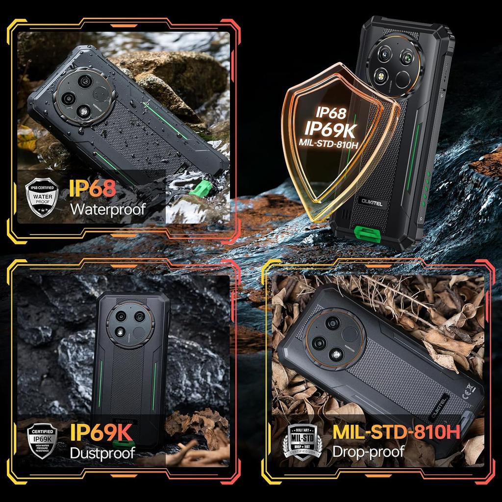 Oukitel WP28E Rugged Cell Phone, 6.52-inch HD+ Display, 10600mAH Smartphone,8GB+64GB, IP68 &IP69K & MIL-STD-810H, Rear Camera 13MP