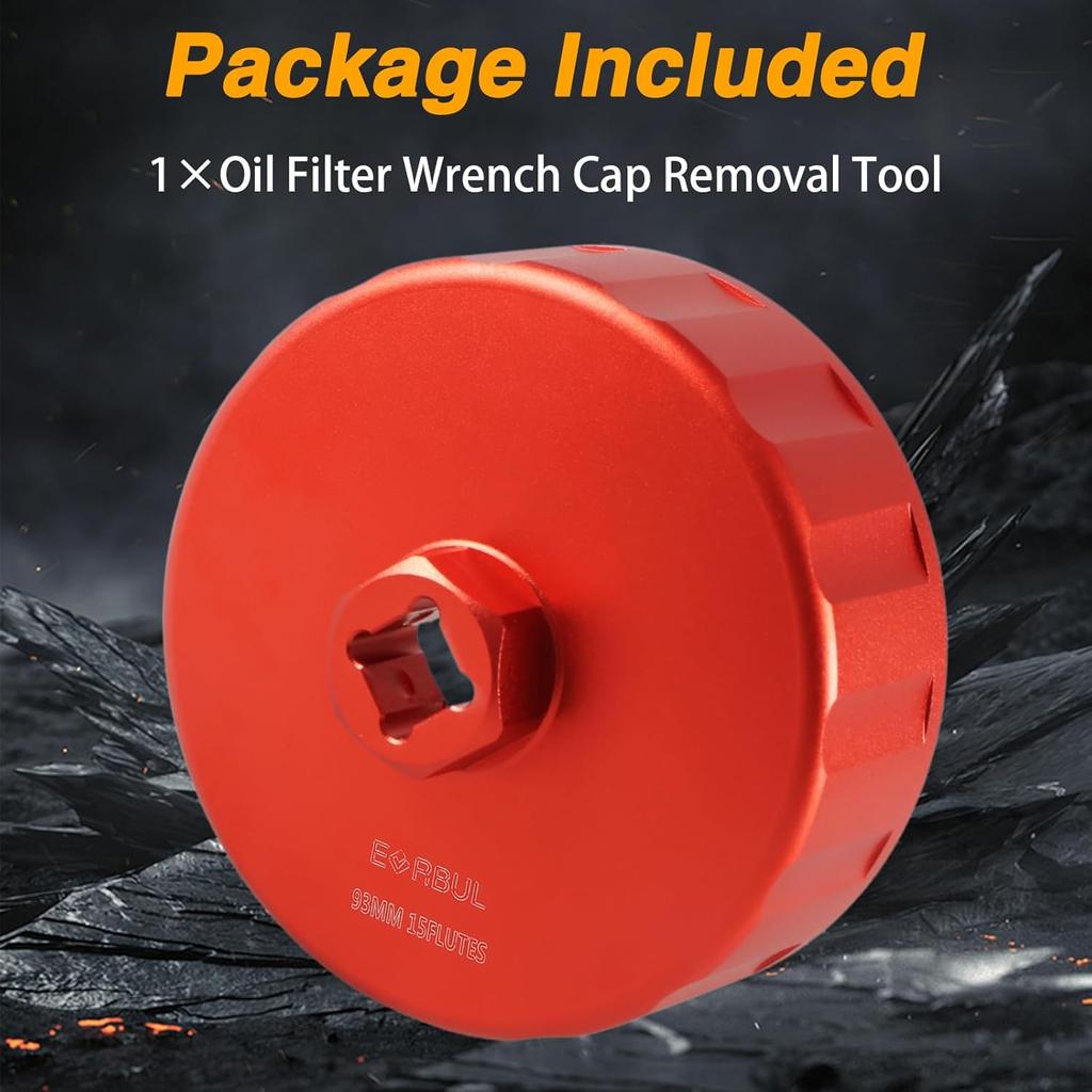 CNC 93Mm 15 Flutes Oil Filter Wrench Removal Tool To Change Oil Filter Compatible With Dodge Ram 2500 3500 6.7L 5.9L L6 Turbo Diesel With 05083285AA