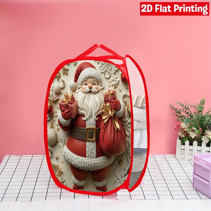 1Pcs Santa Claus Pop-Up Laundry Hamper Expandable Mesh Hamper Basket for Room Bedroom Bathroom Organization Contemporary Storage