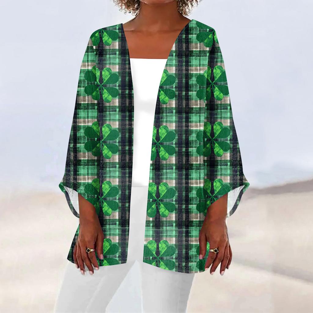 Women's Casual Fashion Caot Printed Lightweight Medium Length Jacket Cardigan