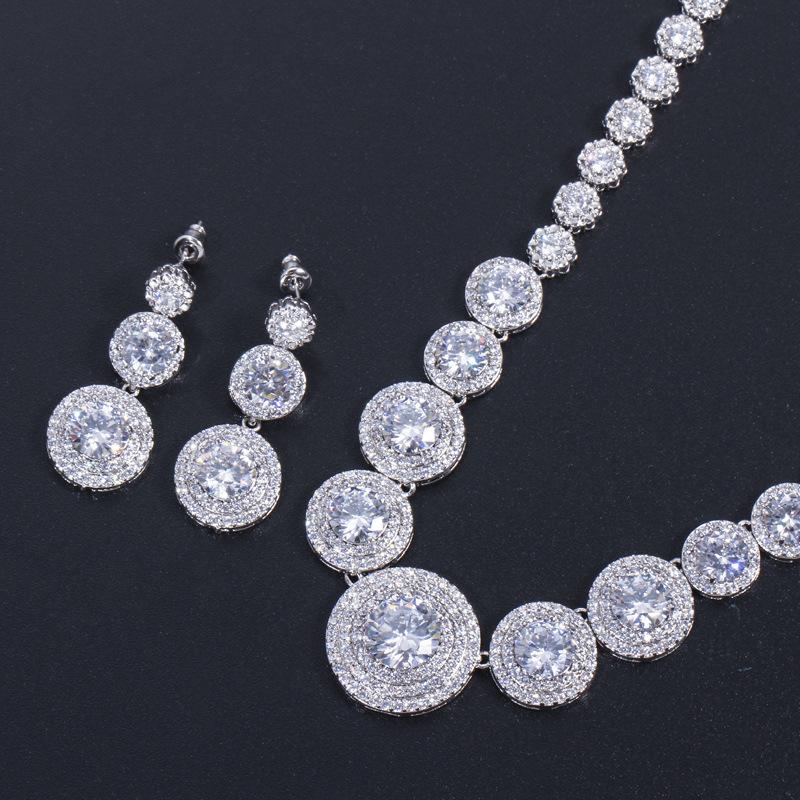 T0132 Bridal, High-End Micro-Inlaid Zircon Necklace Earrings, Two-Piece Set Of Noble Wedding Banquet Jewelry