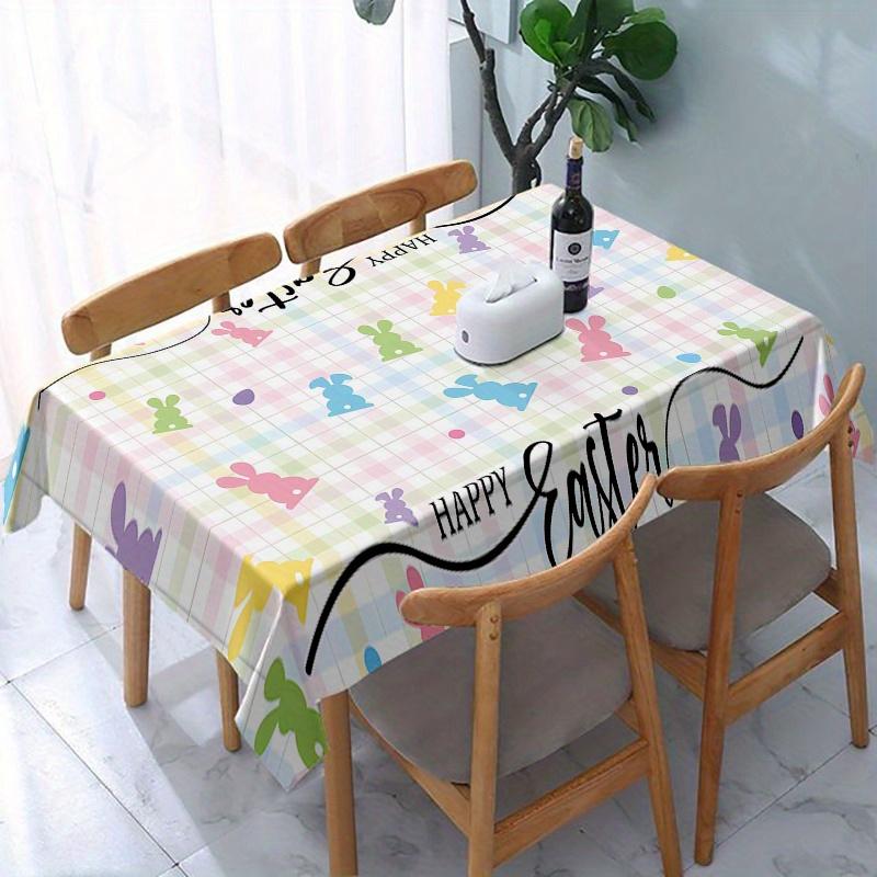 Happy Easter Bunny Colorful Plaid Rectangle Tablecloth for Table Decor Reusable Kitchen Dining Tablecloth Easter Decorations