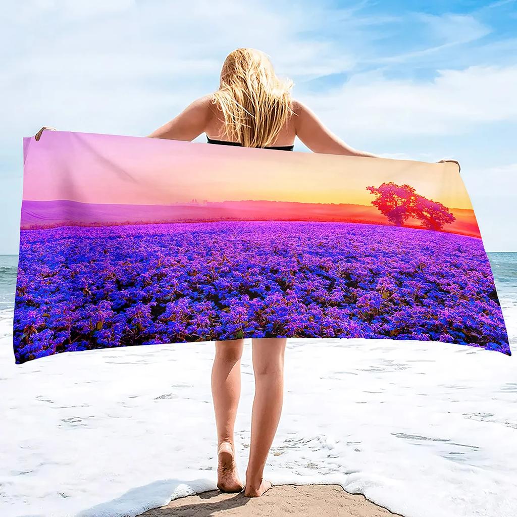 Charming Lavender Field Print Beach Towel - Soft MicrofiberPool & Spa - Perfect Gift for Nature Lovers and Outdoor Enthusiasts