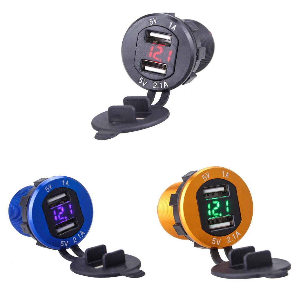 Premium Quality 12v/24v Car Cigarette Lighter Socket Plug Dual Usb Charger Adapter With Led Voltmeter