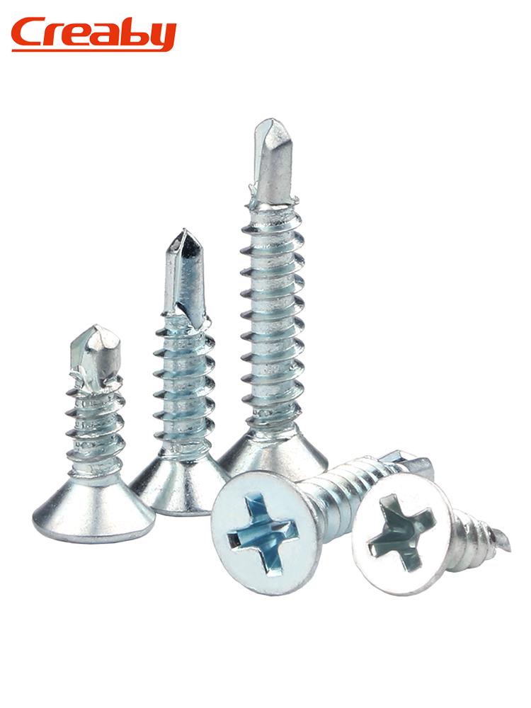 Blue-White Zinc Phillips Flat Head Self-Drilling Screws: Countersunk M3.5/M4.2/M4.8 Swallowtail Nails