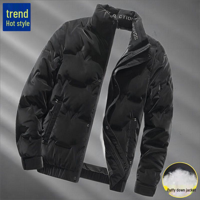 Men s Lightweight Casual Winter Down Jacket – Short, Trendy, Stand Collar, Thick, Warm, Duck Down Outerwear. L (suggested 95-115 jin) чёрный