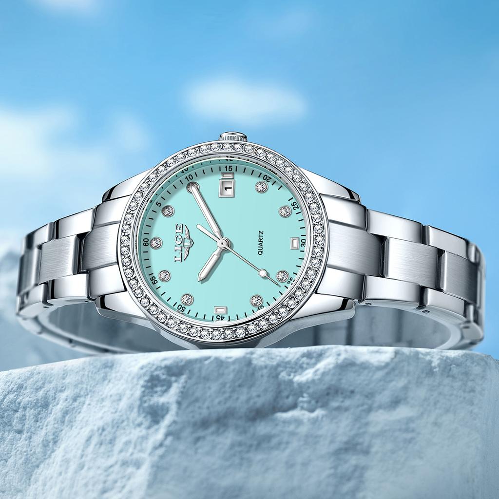 LIGE New Luxury Ladies Wristwatches Fashion Diamond Women's Quartz Watches Top Brand Woman's Gifts Clock Calendar Stainless