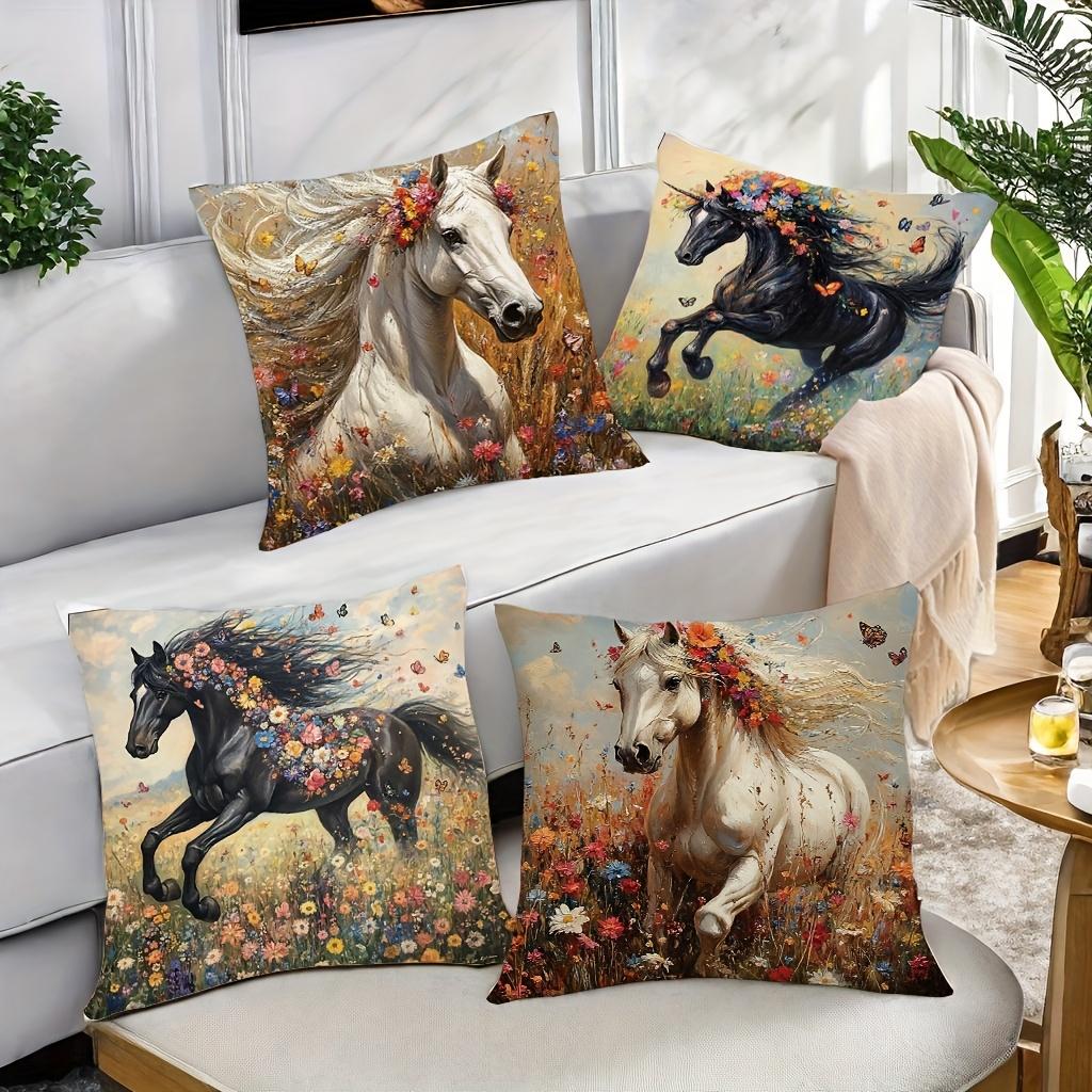 Horses and butterflies as the theme printing pillow cover Short plush Suitable living rooms bedrooms sofas throw cushion cover