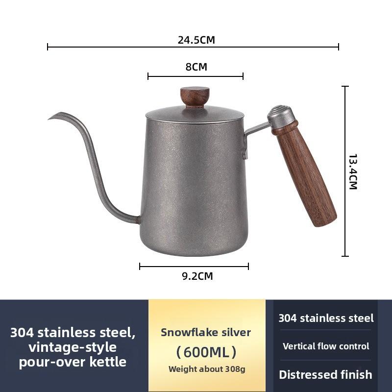 Stainless Steel Hand-drip Coffee Pot with Narrow Spout, Long Handle and Ear-shaped Design, Suitable for Home Use and Portability, with A Retro Style.