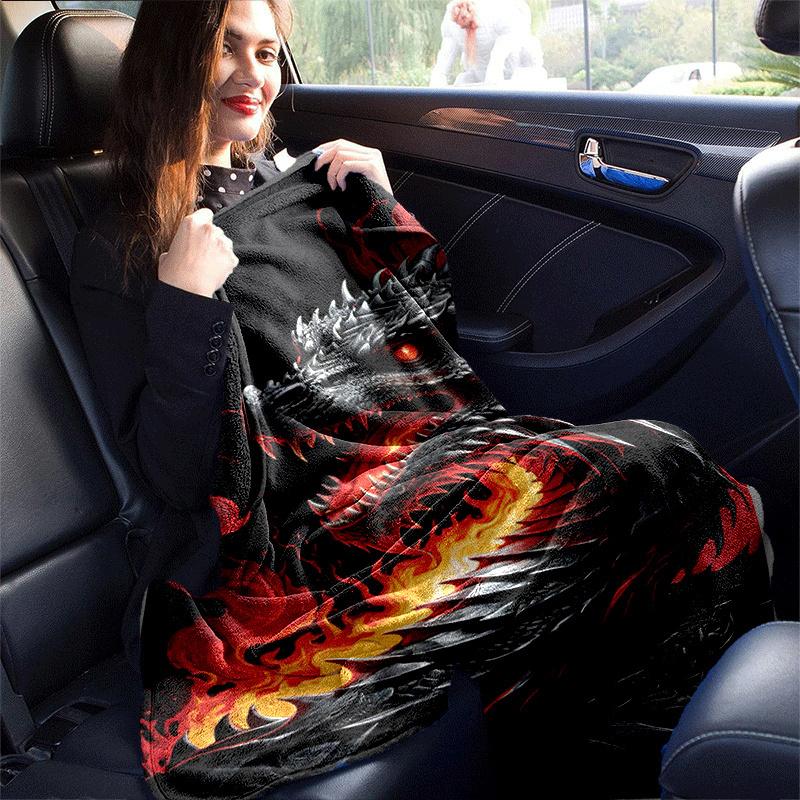 1pc Dragon Flame Printing Lightweight Flannel Blanket, Comfortable and Warm Blanket, for Camping Sofa Bed and Couch Office, Gift