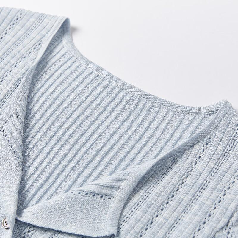 Women's Striped Openwork V-Neck Knit Cardigan