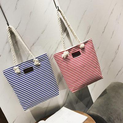 Large Capacity Women's Striped Jute Canvas Tote Handbag