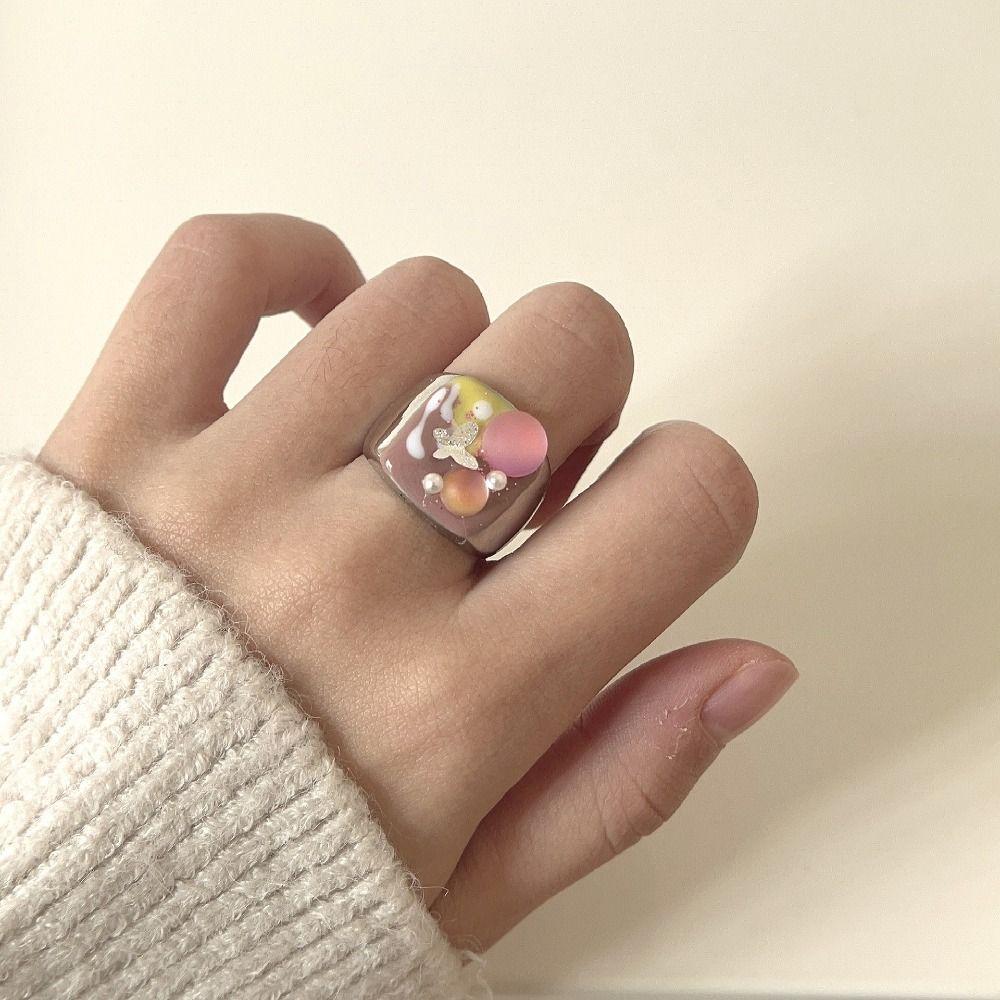Geometric Enamel Love Heart Ring Open Ring Irregular Enamel Ring Painting Ring  Women