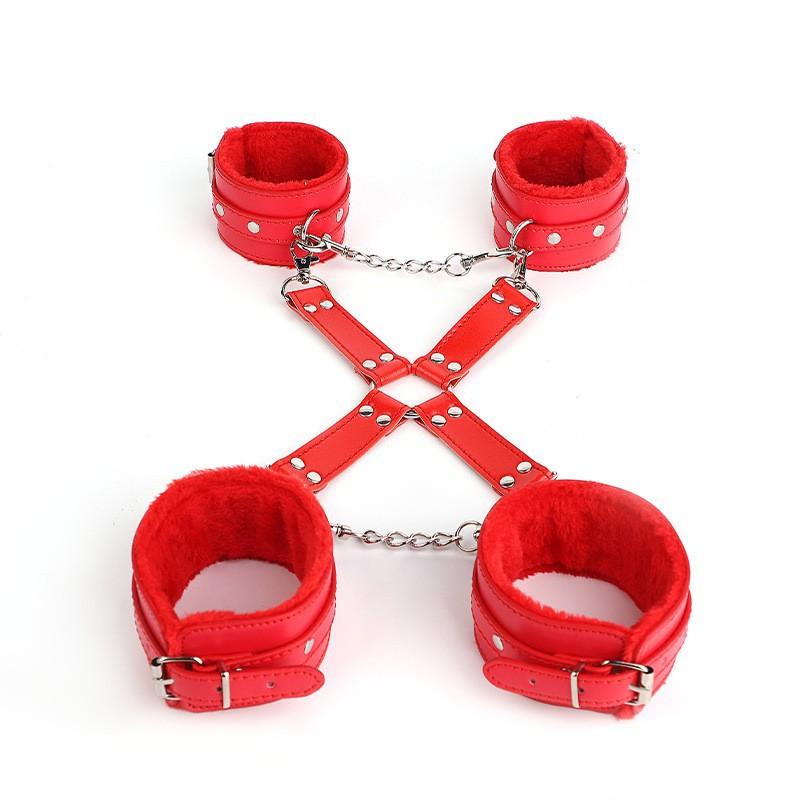 Sex toys sm props anti-back bondage cross buckle plush 3-piece set sm tuning binding handcuffs foot cuffs adult self bondage