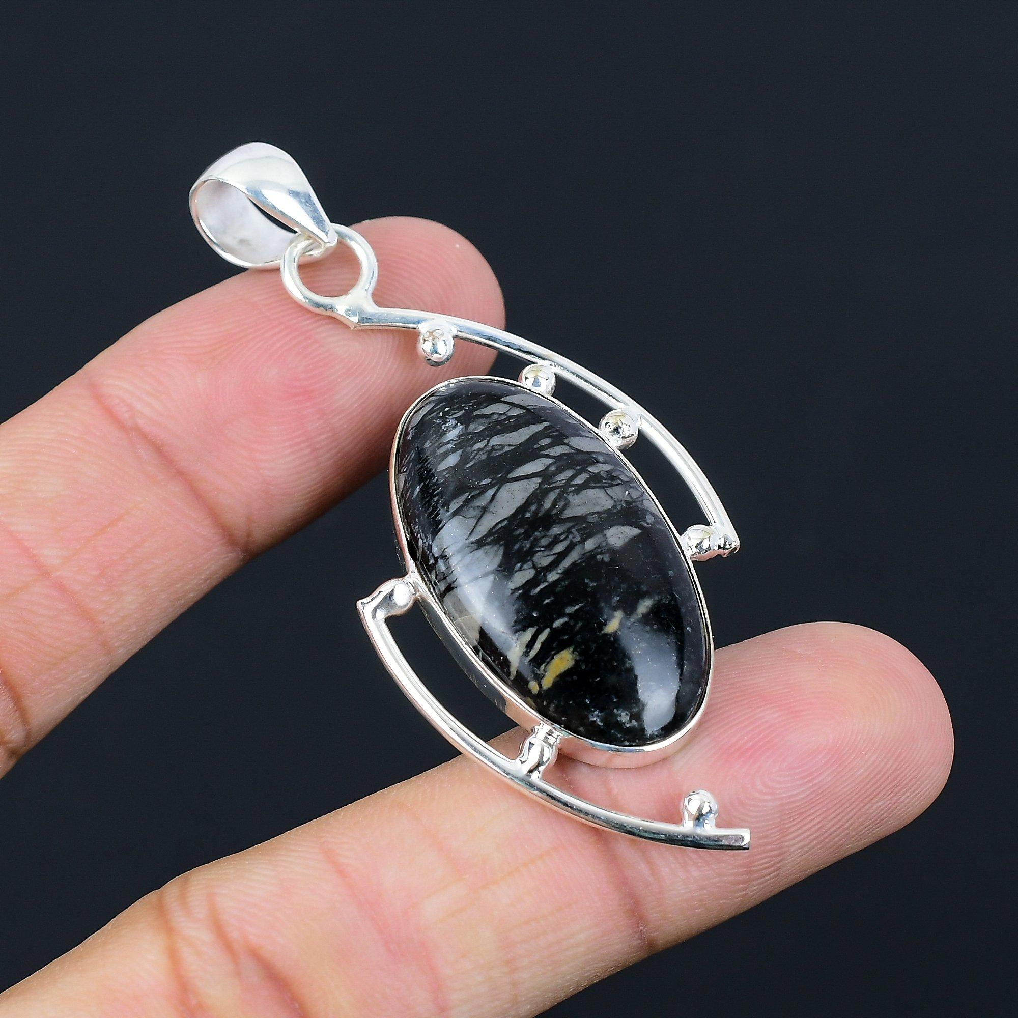 

Picasso Jasper Stone Ethnic Mother Handcrafted Artisan Boho Pendant 925 Silver