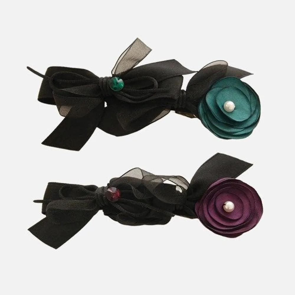 J Lauren Chiffon Double Ribbon Flower Automatic Pin H01459 Purple