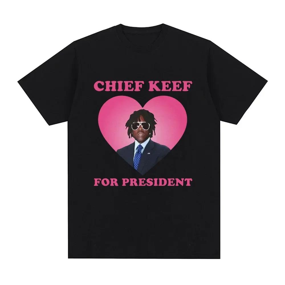 

Rapper Chief Keef for President T Shirt Men Fashion Casual Short Sleeve Tshirt Aesthetic Vintage Oversized Tshirts Streetwear S