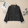 ZANZEA Women Casual Turn Down Collar Loose Long Sleeve Autumn Blouse