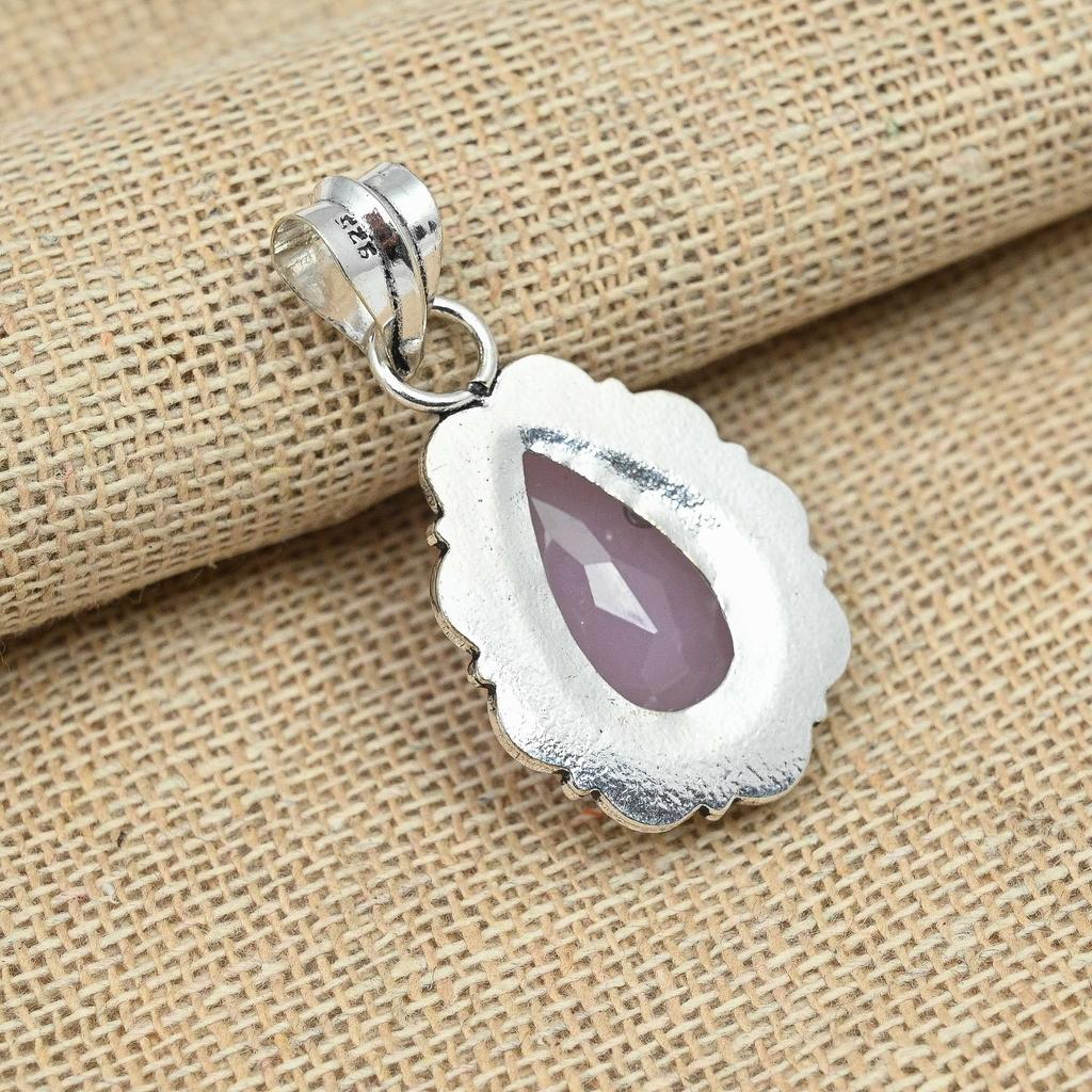 Pink Chalcedony Gemstone Handmade 925 Sterling Silver Charming Pendant Jewelry For Her
