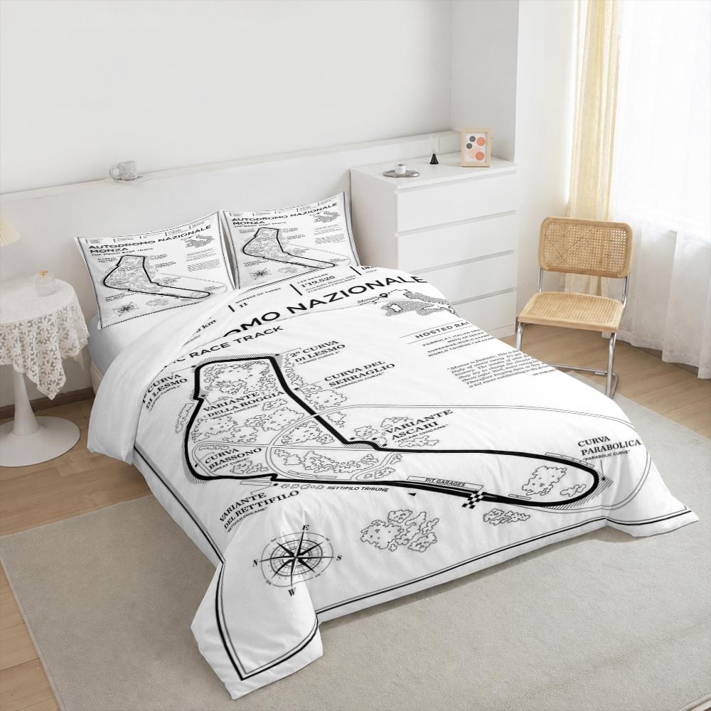 Autodromo Nazionale Monza Race Track Bedding set (1 duvet cover, 2 pillowcases, duvet not included), F1 Circuit Diagram Art Print