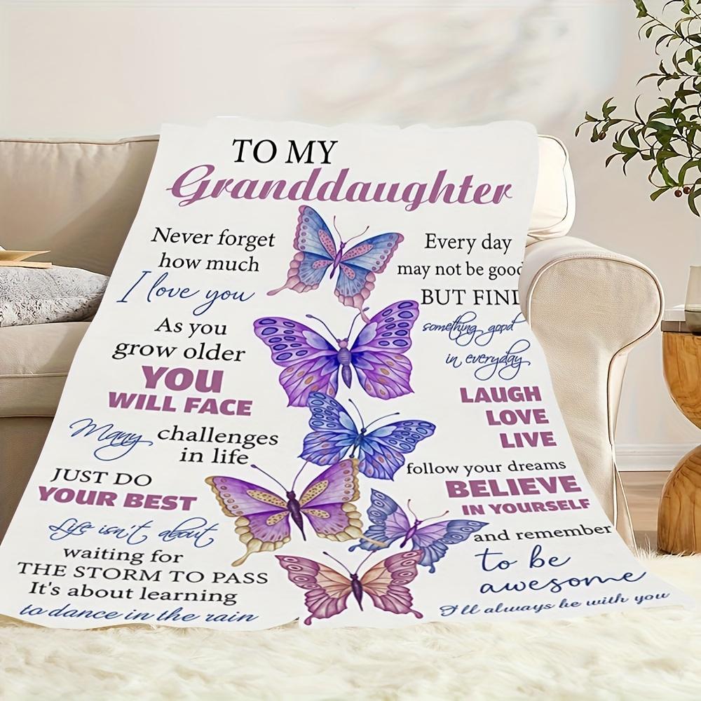 A Cozy Fleece Blanket Featuring a Butterfly Design Embodies The Everlasting Love And Care That Grandparents Have for Their Granddaughter. Th