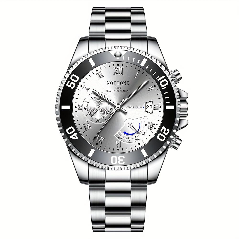 Elegante Herren-Business-Casual-Uhr mit Datumsanzeige Luxuriöses Quarz-Legierungsarmband und Legierungsgehäuse Rotes Zifferblatt mit weißen Nähten