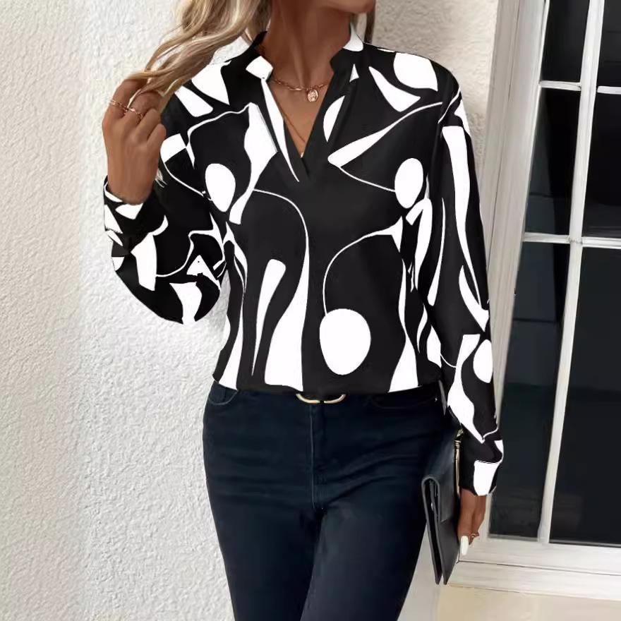 2024 Women's Geometric Print Shirt - European & American Style, New Arrival