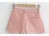Women's 2021 Summer Trendy High-Waisted Elastic Denim Shorts with Rolled Hem.