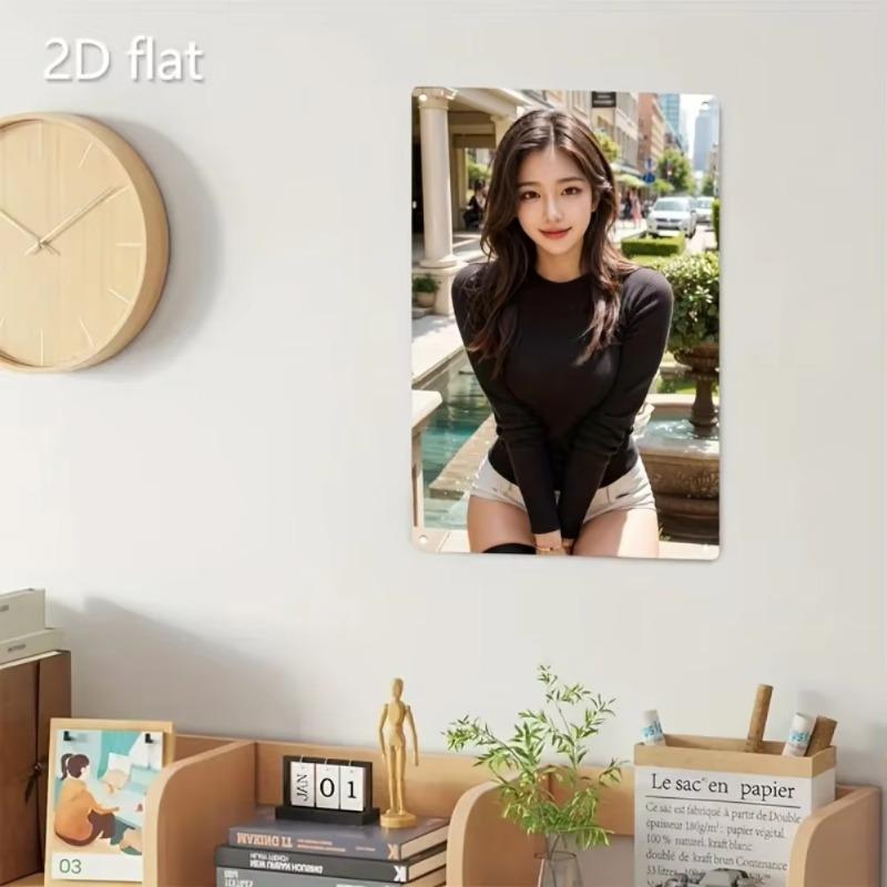 Korean Woman Metal Wall Art Iron Sign for Home Cafe Decor