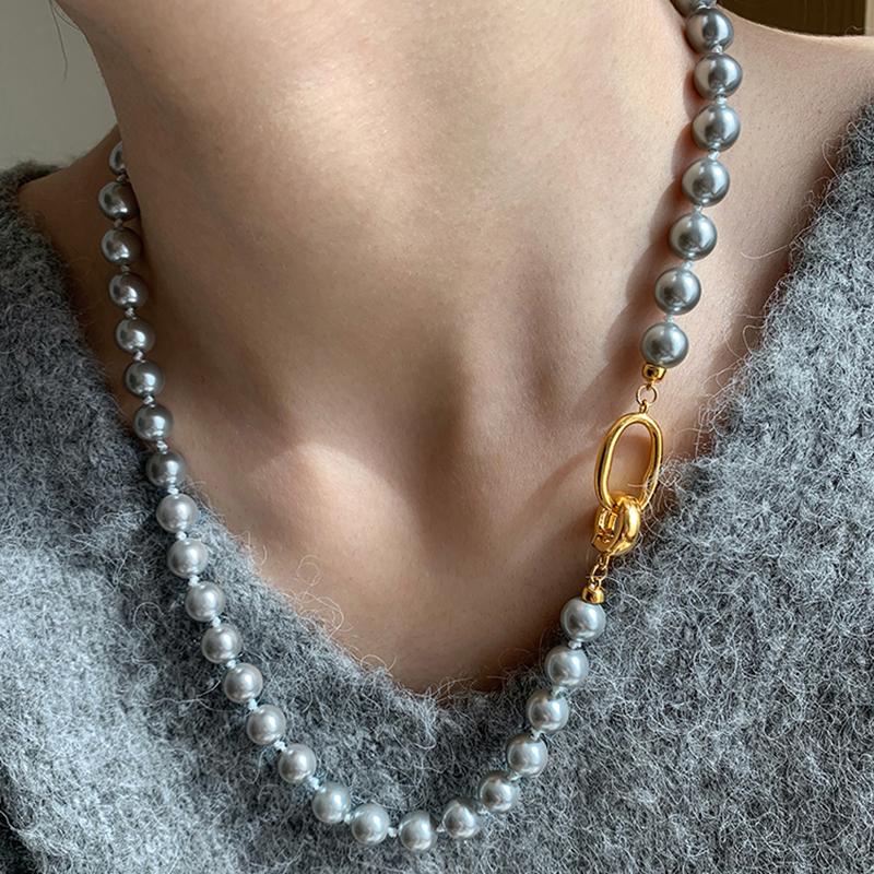 High Grade Gray Imitation Pearl Beaded Chain Bead Necklace For Women's 2026 Fashion Jewelry Set Luxurious Accessories for Girls