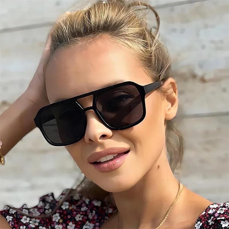 Adult Style Sunglasses Square Double New Beam Personalized Korean Version Trendy Sunglasses High-end UV Resistant