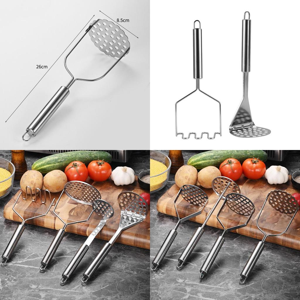 Stainless Steel Potato Masher With Round And Square Openings For Home Kitchen Use