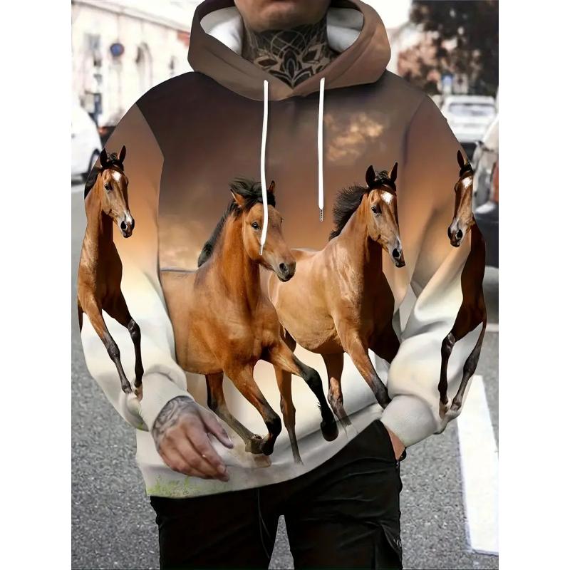 Mode Cheval Graphique Hommes Sweats À Capuche Automne 2025 Nouveau 3d Impression Sweats Nouveauté Unisexe À Capuche Pull Sweat Hommes Vêtements