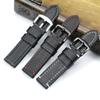 18 19 20 21 22mm Soft Black with White Red Stitches Genuine Leather Watchband For Samsung S2 S3 Military Big Pilot  Watch Strap
