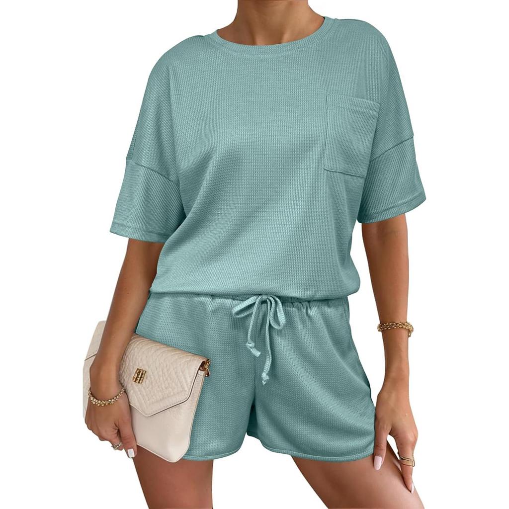 Women's Fashionable Loose-Fit Short-Sleeve Top + Shorts Casual Two-Piece Set