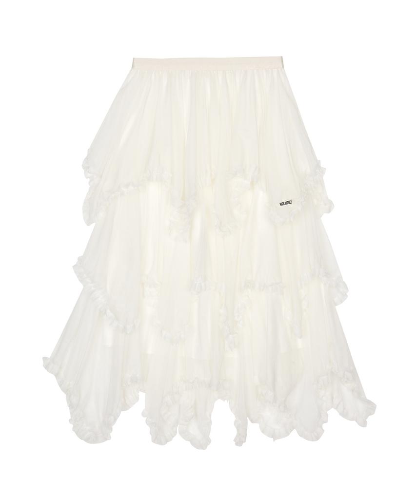 Nigaennikol Layered Frill Tulle Long Skirt_Ivory