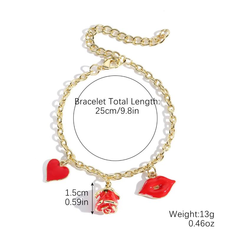 2 Pieces/set of Personalized Heart-shaped Lip Flower Necklace Bracelet, Suitable for Ladies' Valentine's Day Party Gifts