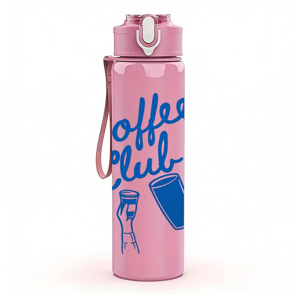 1PC Coffee Club Cup Drink Retro Print 750ml Color Plastic Sports Water Bottle Leakproof Flip Straw Lid Suitable for Sports Office Home Use