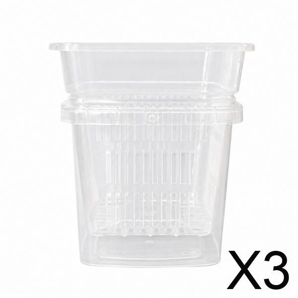 6xClear Orchid Pot 3 Pack, Square Polypropylene Slotted for Roots with Drainage System,