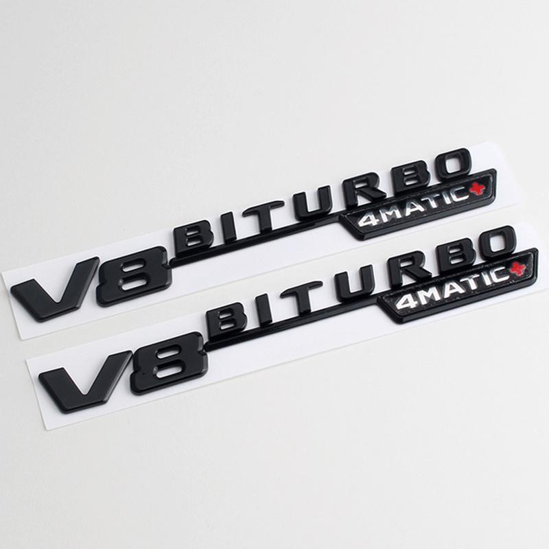 2 szt. 3D ABS V8 Biturbo 4matic Logo Litery Samochód Błotnik Boczny Emblemat Odznaka Naklejka Nawiew Samochodowy Ozdoba Błotnika Naklejka