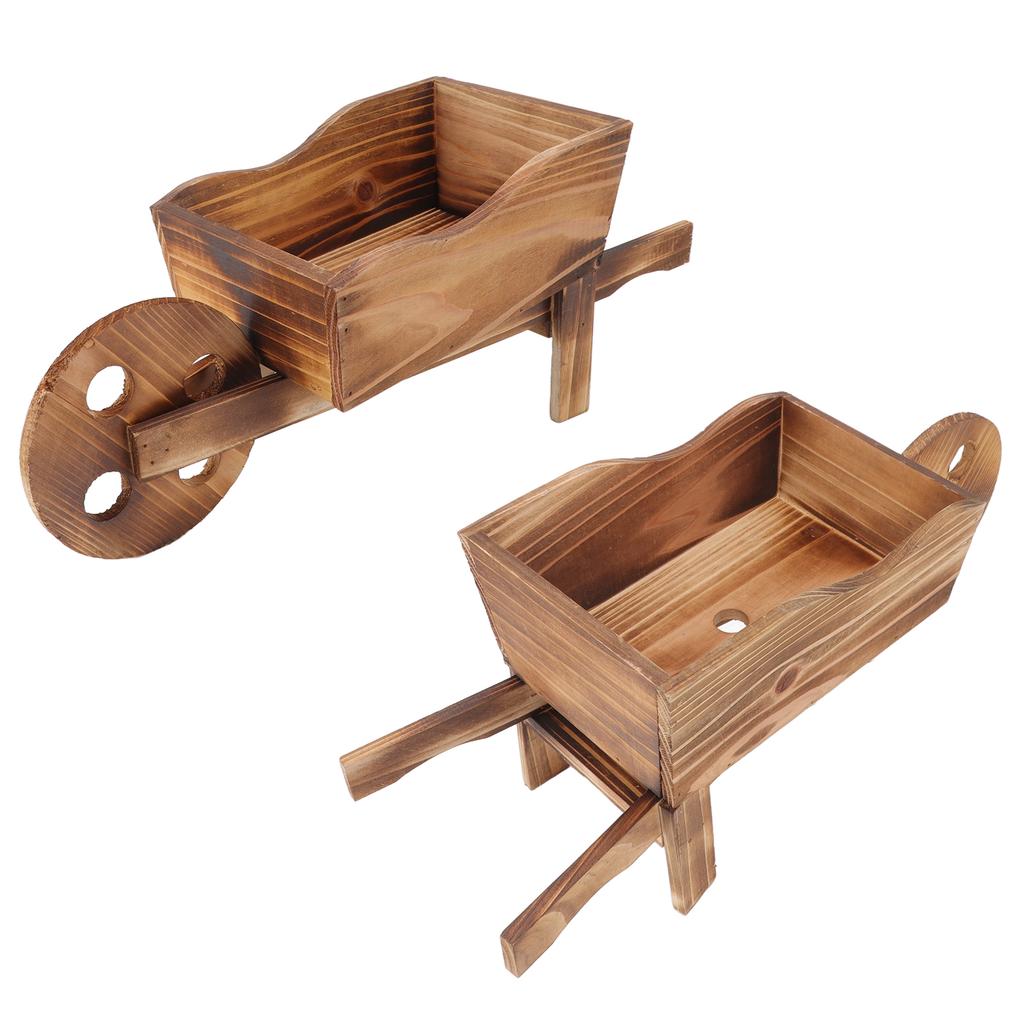 Flower Pot Wooden Cart Innovative Succulent Wheelbarrow Flower Pot for Courtyard Home Decoration